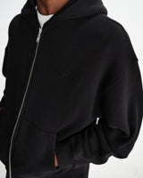 wax london men's Harris - Black Embroidered Logo Loopback Cotton Hoodie