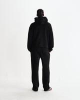 wax london men's Harris - Black Embroidered Logo Loopback Cotton Hoodie