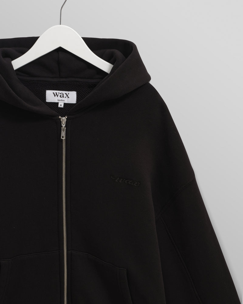 wax london men's Harris - Black Embroidered Logo Loopback Cotton Hoodie