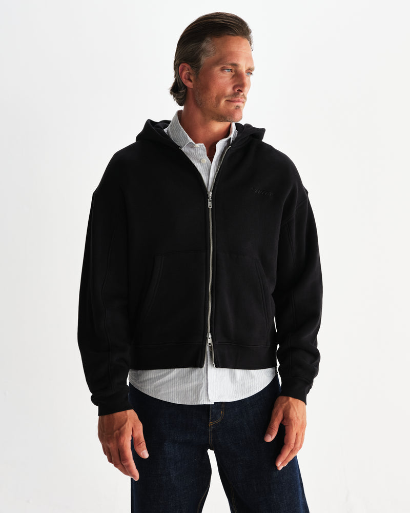 wax london men's Harris - Black Embroidered Logo Loopback Cotton Hoodie