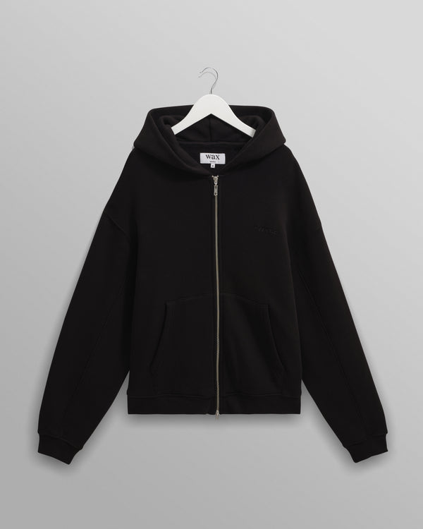 wax london men's Harris - Black Embroidered Logo Loopback Cotton Hoodie