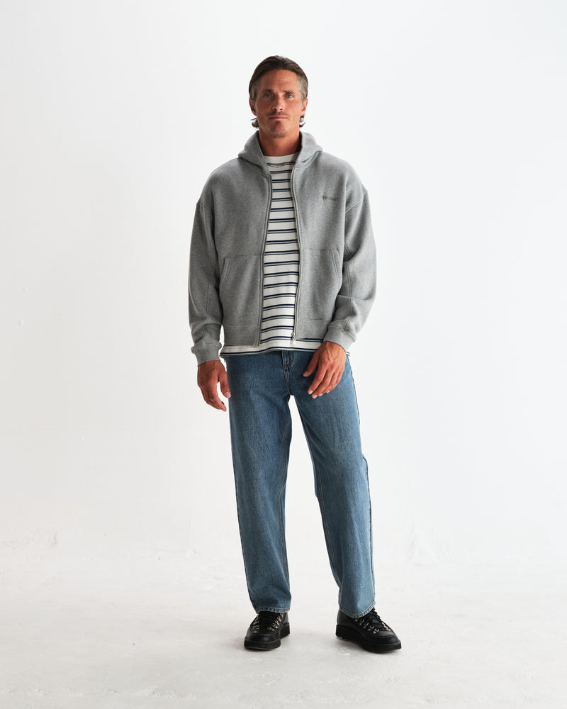 wax london men's Harris - Grey Embroidered Logo Loopback Cotton Hoodie