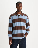 wax london men's Hartley - Brown And Blue Block Stripe Long-Sleeve Polo