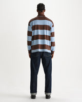 wax london men's Hartley - Brown And Blue Block Stripe Long-Sleeve Polo