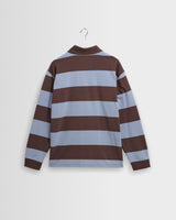 wax london men's Hartley - Brown And Blue Block Stripe Long-Sleeve Polo