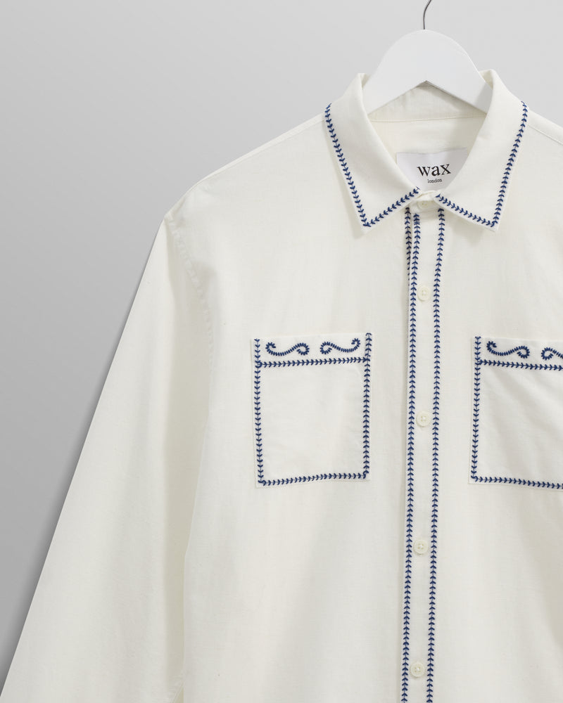 wax london Haven - Ecru And Blue Embroidered Shirt