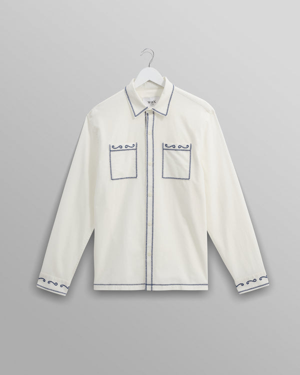 wax london Haven - Ecru And Blue Embroidered Shirt