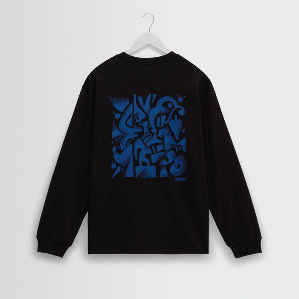 Men's Black And Blue Doodle Graphic T-Shirt | Wax London