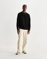 wax london men's Hayden - Black Textured Organic Cotton Long Sleeve T-Shirt