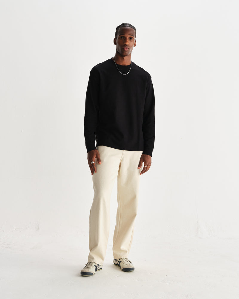 wax london men's Hayden - Black Textured Organic Cotton Long Sleeve T-Shirt