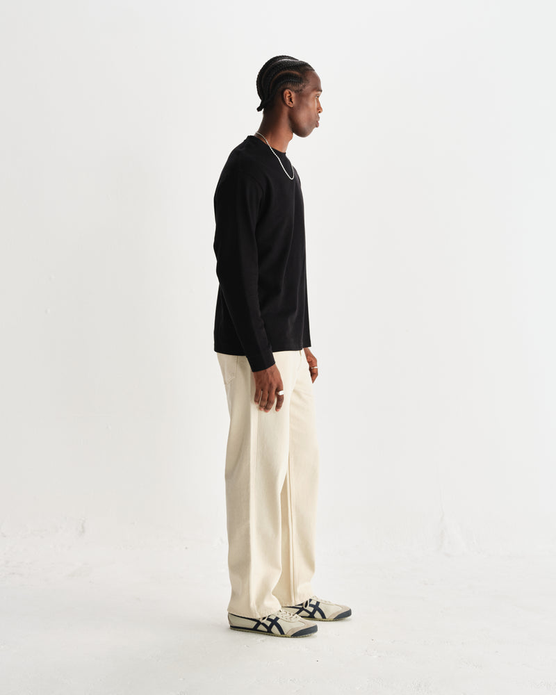 wax london men's Hayden - Black Textured Organic Cotton Long Sleeve T-Shirt