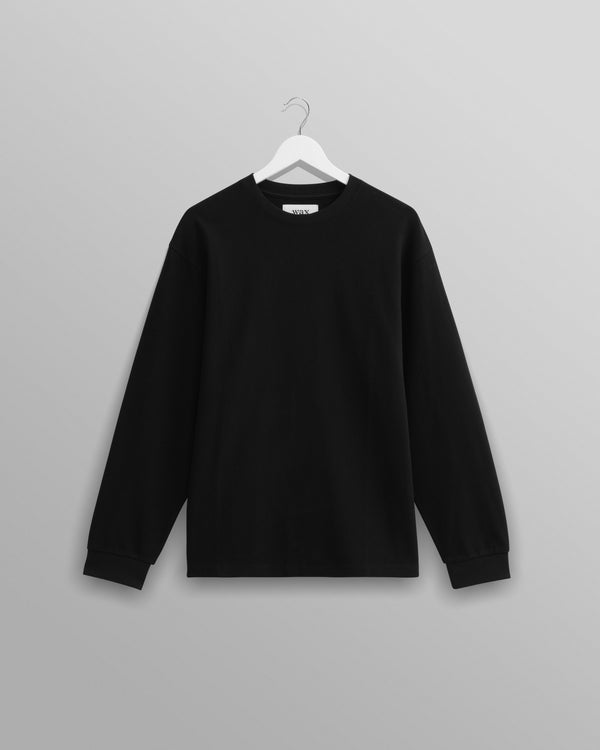 wax london black textured organic cotton long sleeve t shirt front