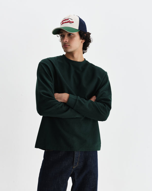 wax london men's Hayden - Bottle Green Textured Organic Cotton Long Sleeve T-Shirt