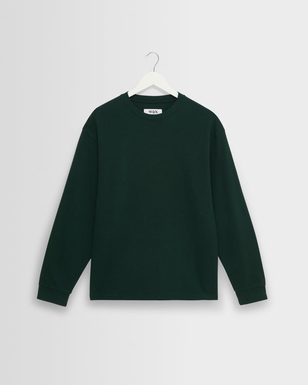 wax london men's Hayden - Bottle Green Textured Organic Cotton Long Sleeve T-Shirt