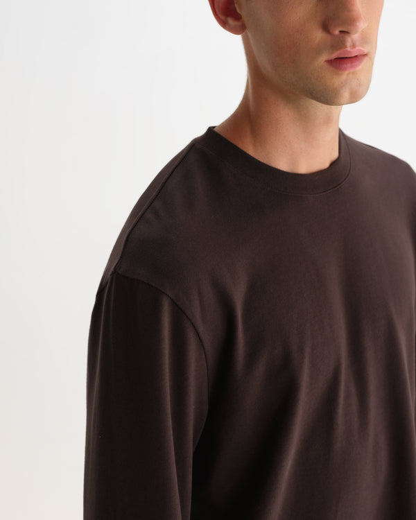 wax london men's Hayden - Dark Brown Emorised Cotton Long-Sleeve T-Shirt