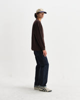 wax london men's Hayden - Dark Brown Textured Organic Cotton Long Sleeve T-Shirt
