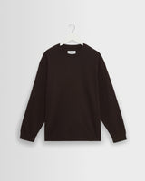 wax london men's Hayden - Dark Brown Textured Organic Cotton Long Sleeve T-Shirt