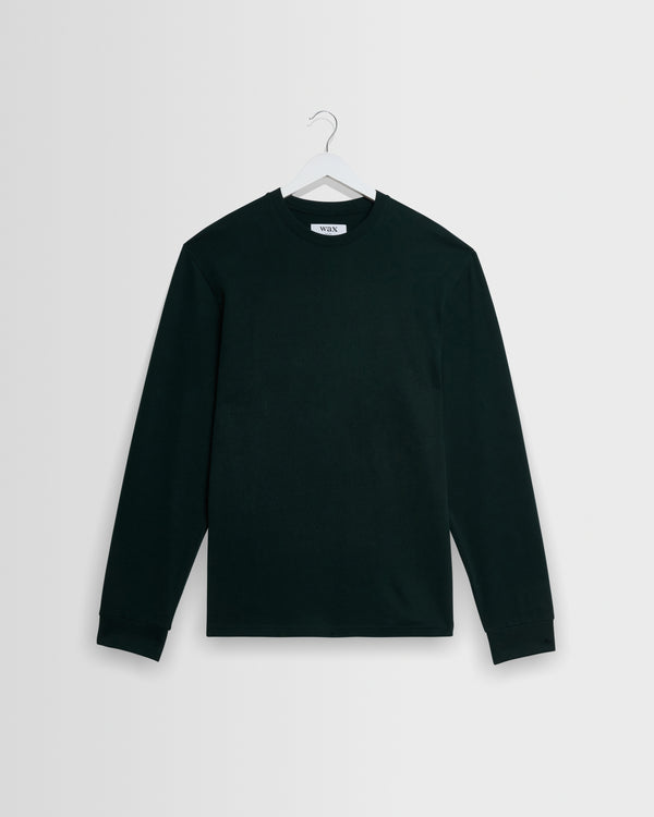 wax london men's Hayden - Dark Green Emorised Cotton Long-Sleeve T-Shirt