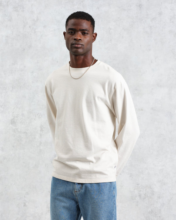 wax london Hayden - Ecru Textured Organic Cotton Long Sleeve T-Shirt