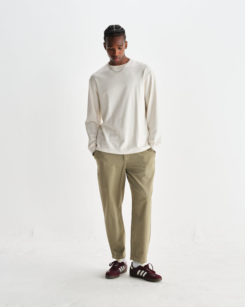 wax london men's Hayden - Ecru Textured Organic Cotton Long Sleeve T-Shirt