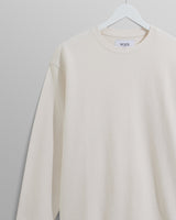wax london men's Hayden - Ecru Textured Organic Cotton Long Sleeve T-Shirt