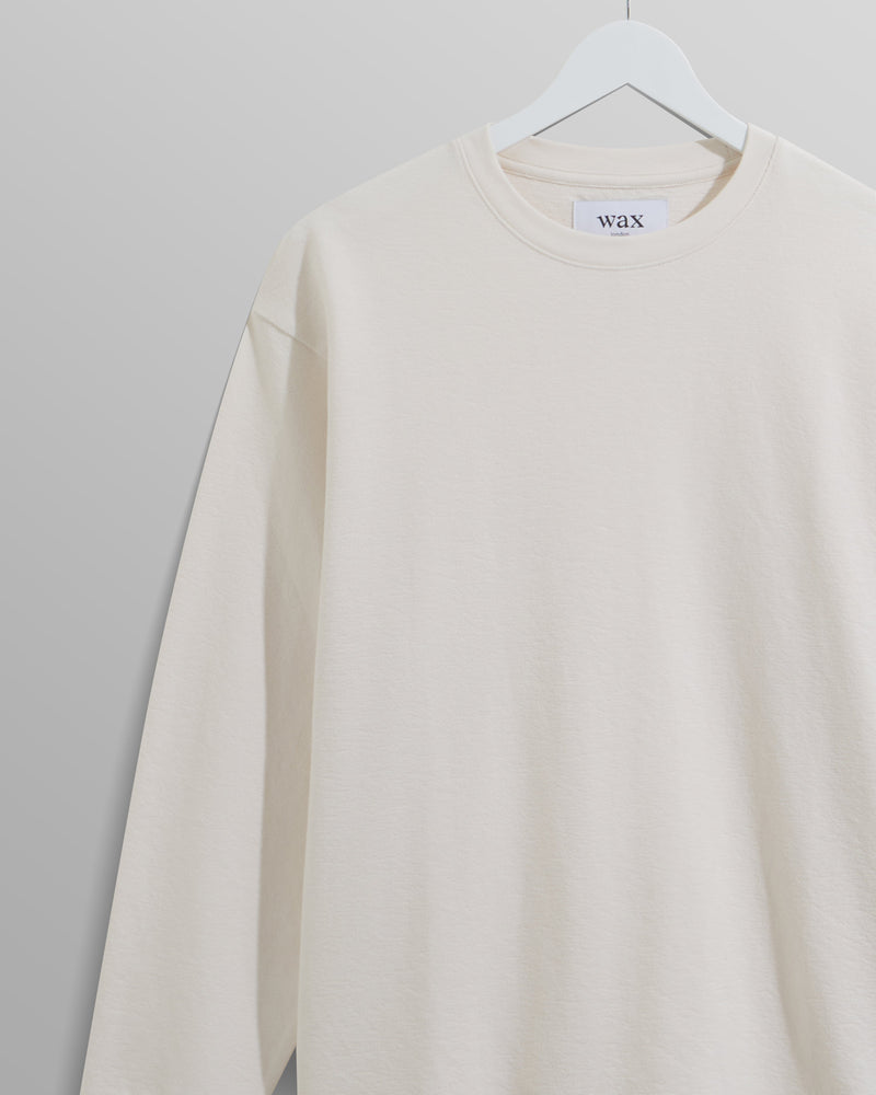 wax london men's Hayden - Ecru Textured Organic Cotton Long Sleeve T-Shirt