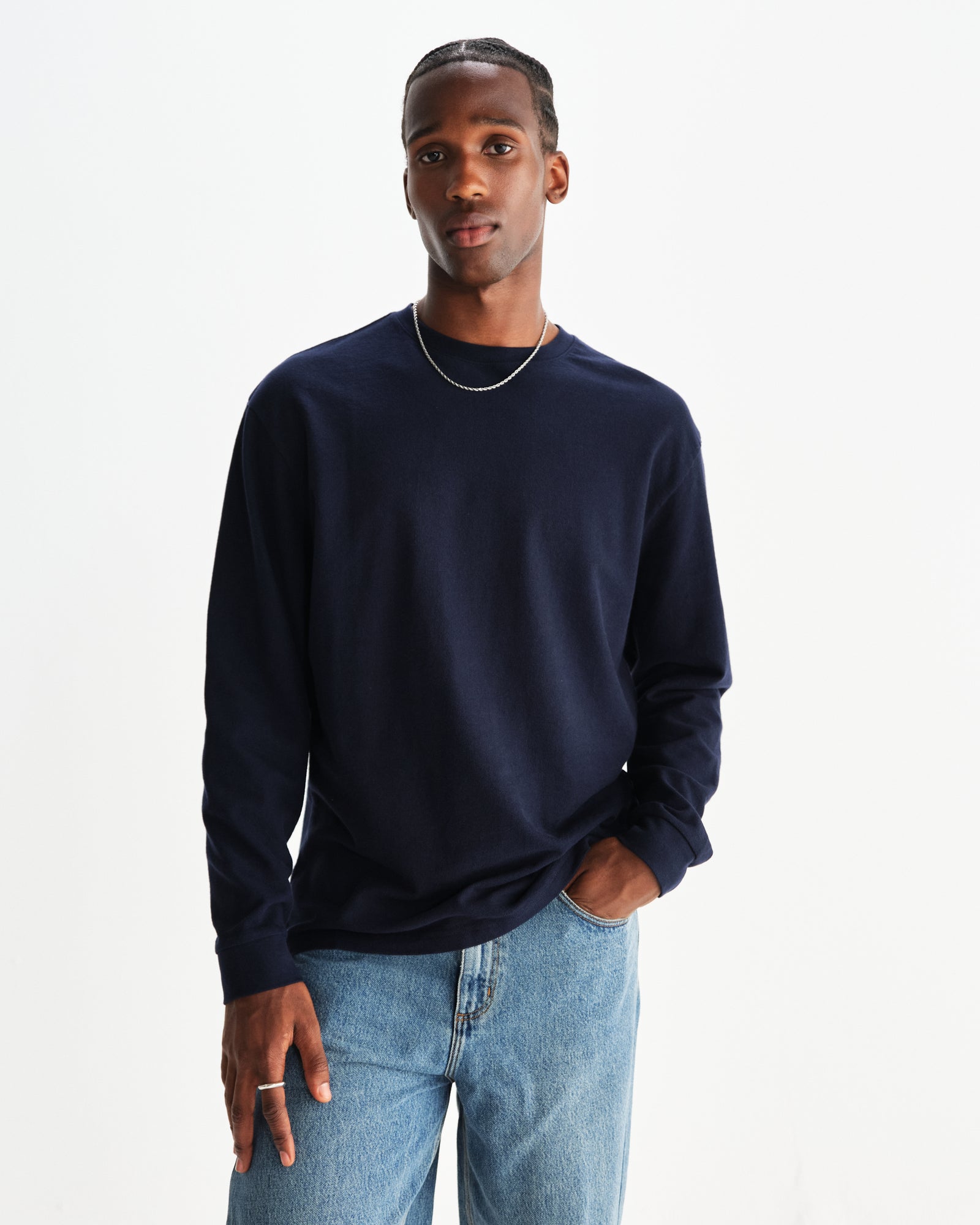 Men's Navy Textured Organic Cotton T-Shirt Wax London