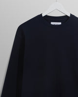 wax london Hayden - Navy Textured Organic Cotton Long Sleeve T-Shirt