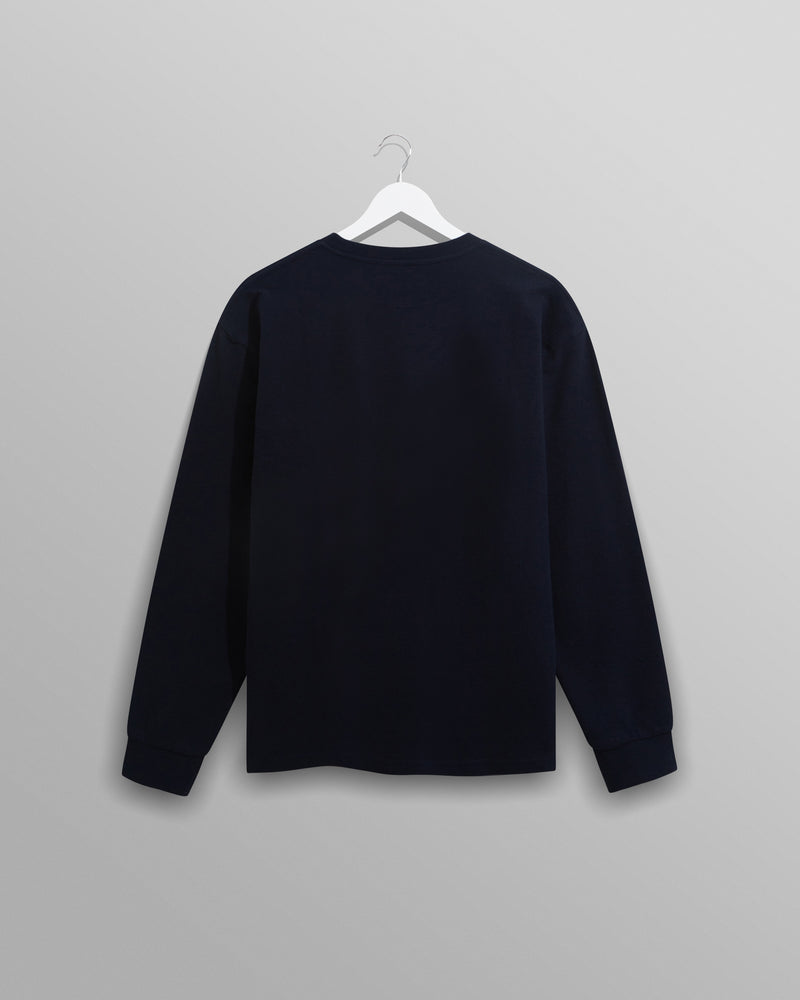 wax london Hayden - Navy Textured Organic Cotton Long Sleeve T-Shirt