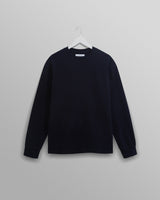 wax london Hayden - Navy Textured Organic Cotton Long Sleeve T-Shirt