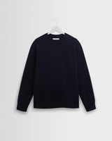 wax london men's Hayden - Navy Textured Organic Cotton Long Sleeve T-Shirt
