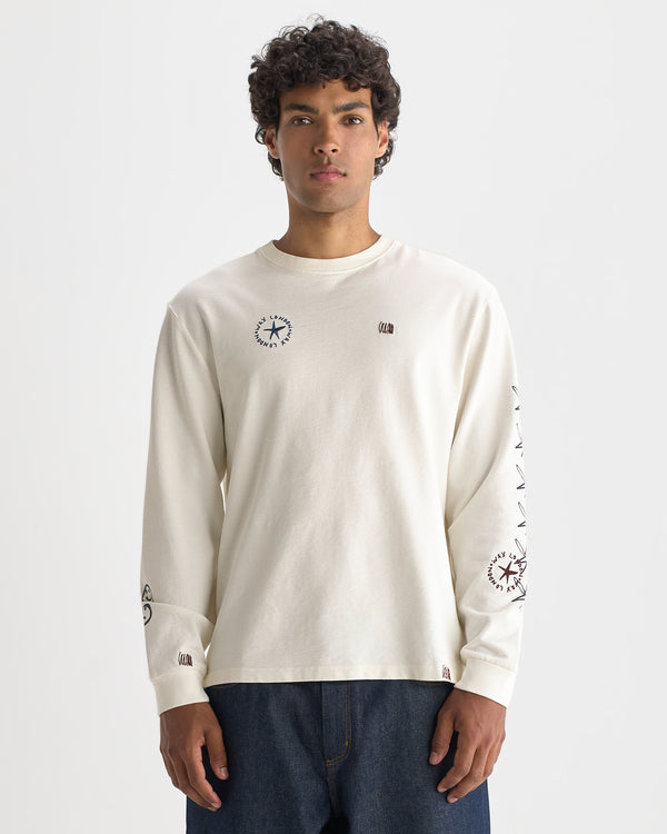 wax london men's Hayden - White And Multicolour Graphic Cotton Long-Sleeve T-Shirt