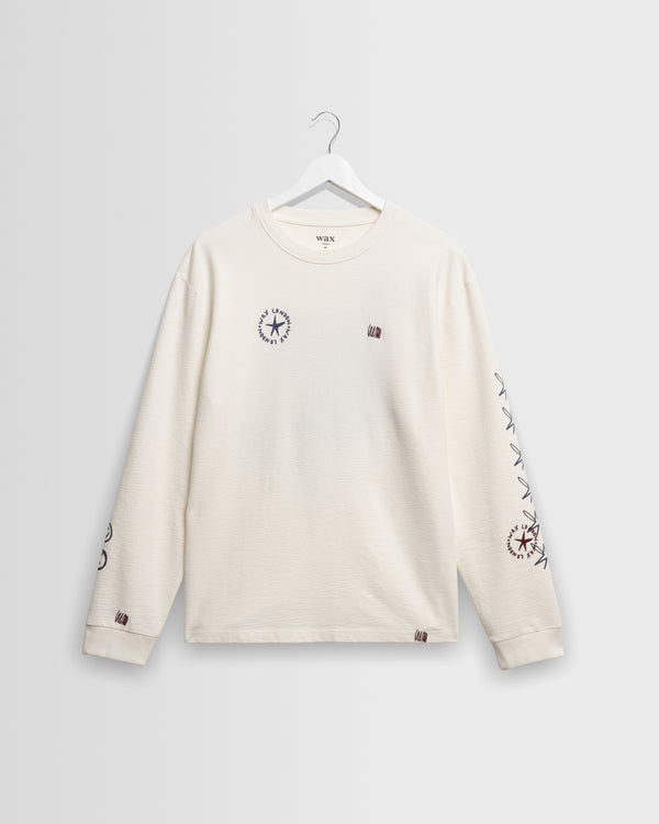 wax london men's Hayden - White And Multicolour Graphic Cotton Long-Sleeve T-Shirt