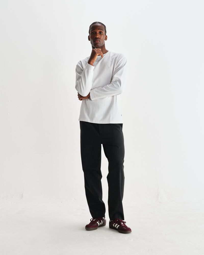 wax london men's Hayden - White Textured Organic Cotton Long Sleeve T-Shirt