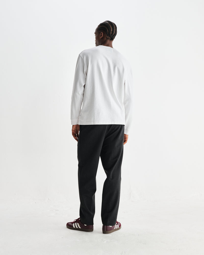 wax london men's Hayden - White Textured Organic Cotton Long Sleeve T-Shirt