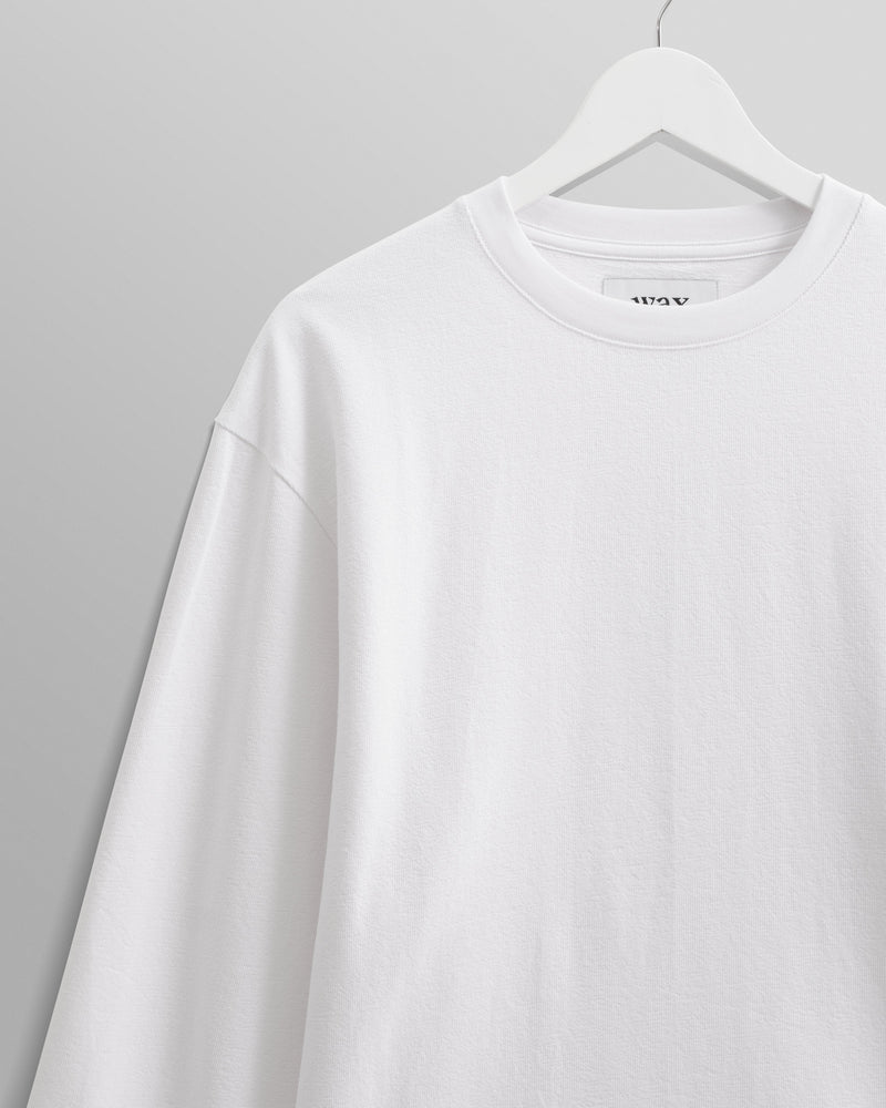 wax london men's Hayden - White Textured Organic Cotton Long Sleeve T-Shirt