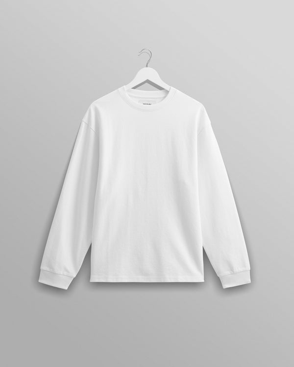 wax london Hayden - White Textured Organic Cotton Long Sleeve T-Shirt