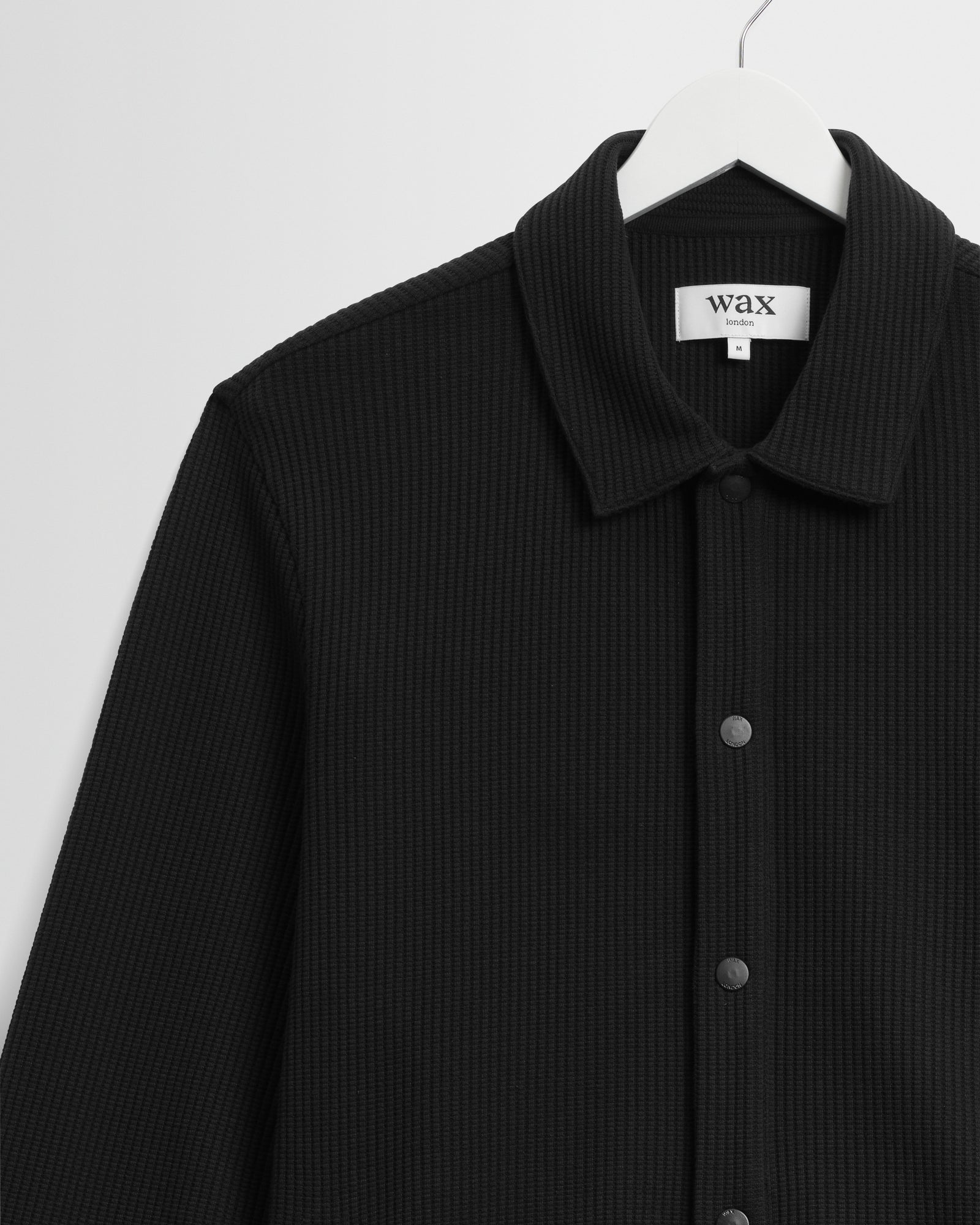Men's Black Structured Waffle Overshirt | Wax London