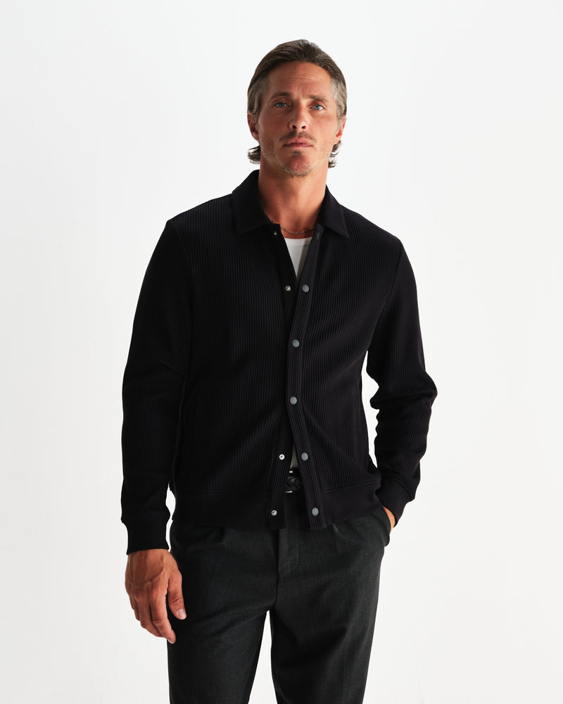 wax london men's Hays - Black Structured Waffle Overshirt