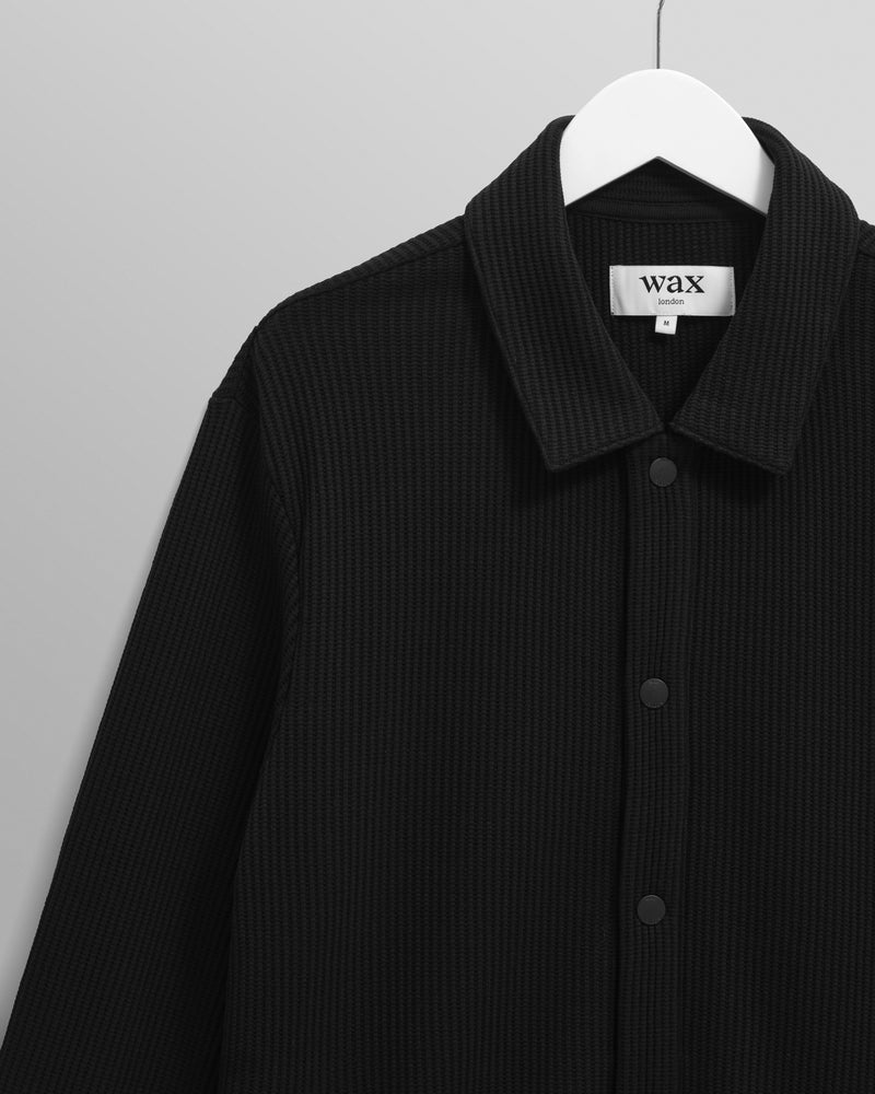 wax london men's Hays - Black Structured Waffle Overshirt