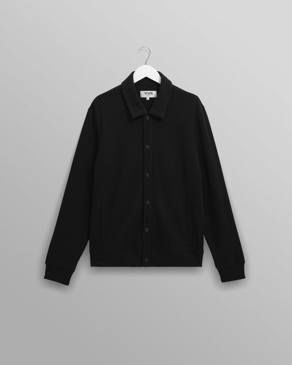wax london men's Hays - Black Structured Waffle Overshirt