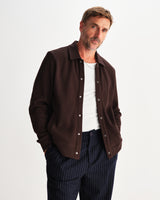 wax london men's Hays - Dark Brown Structured Waffle Overshirt