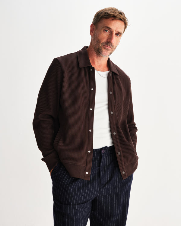 wax london men's Hays - Dark Brown Structured Waffle Overshirt