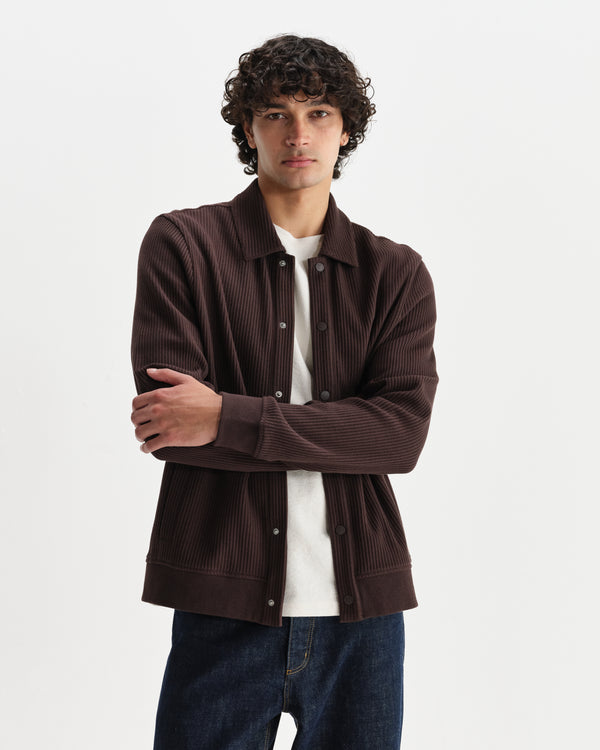 wax london men's Hays - Dark Brown Structured Waffle Overshirt