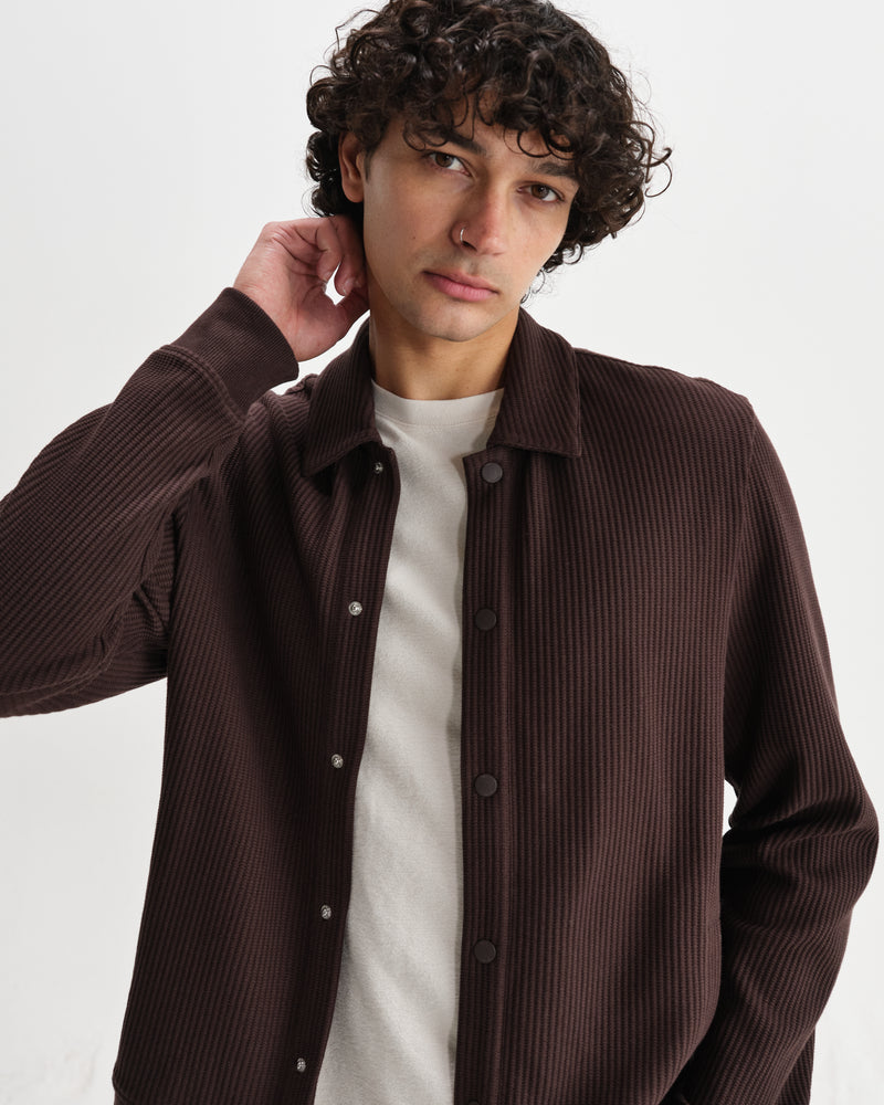 wax london men's Hays - Dark Brown Structured Waffle Overshirt