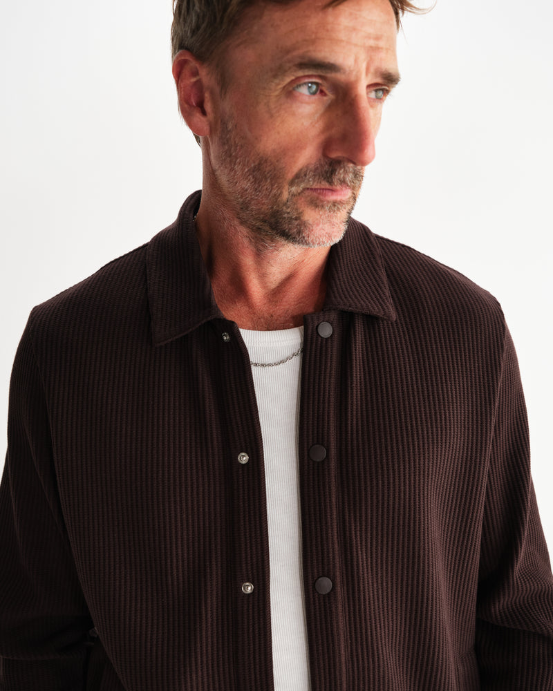 wax london men's Hays - Dark Brown Structured Waffle Overshirt