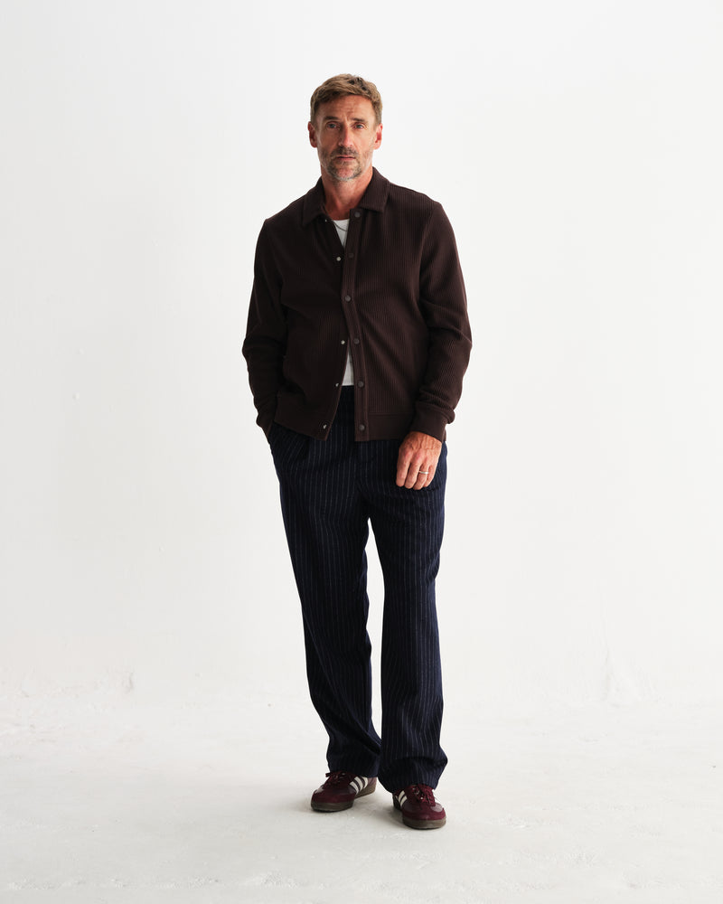 wax london men's Hays - Dark Brown Structured Waffle Overshirt