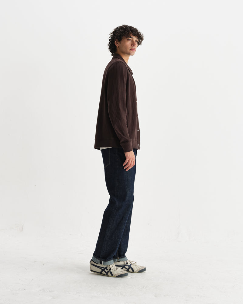 wax london men's Hays - Dark Brown Structured Waffle Overshirt