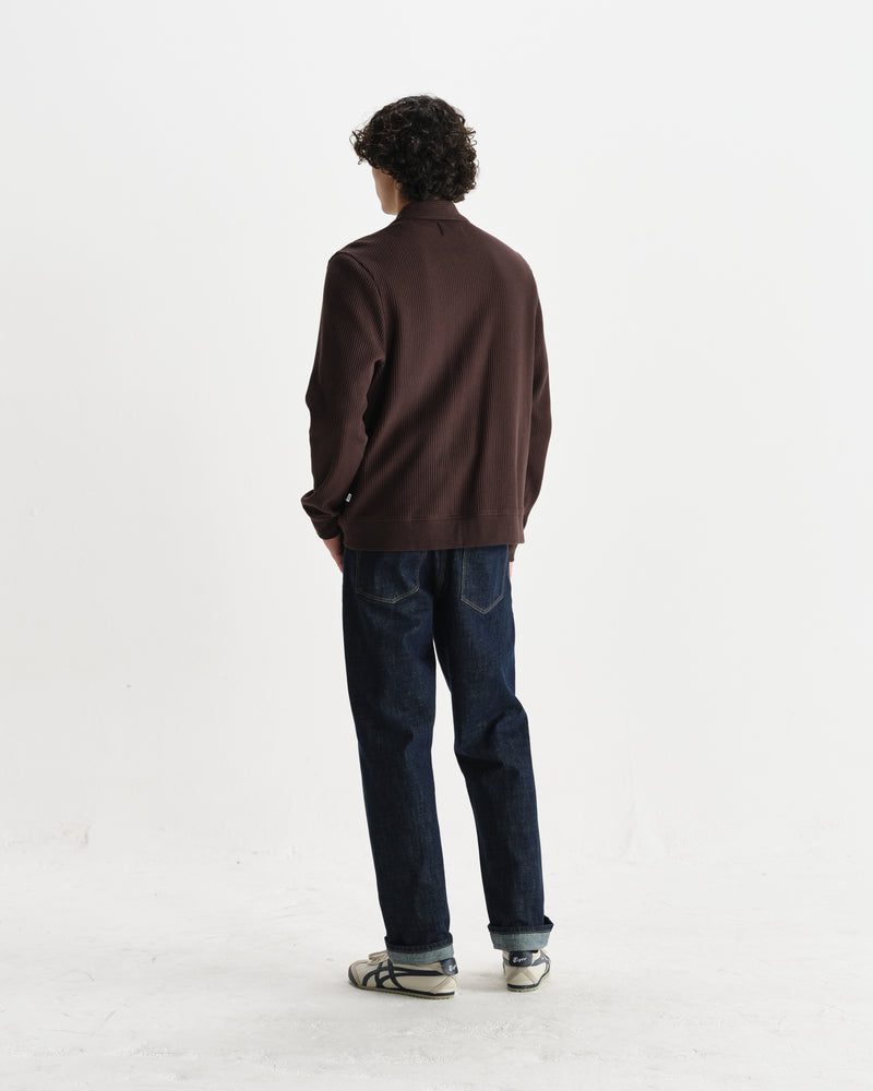 wax london men's Hays - Dark Brown Structured Waffle Overshirt