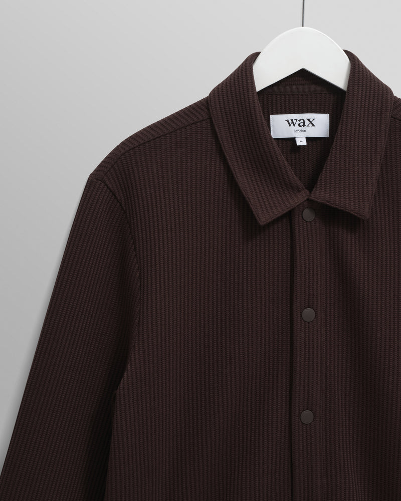 wax london men's Hays - Dark Brown Structured Waffle Overshirt